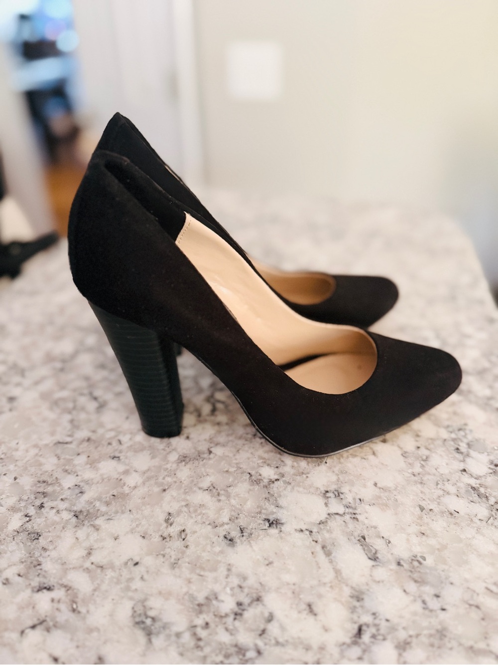 Express Black Suede Round-Toe Block Heel Pumps